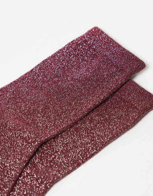 JJXX - Set van 2 paar sokken met glitter in bordeauxrode mix, 2 van 3