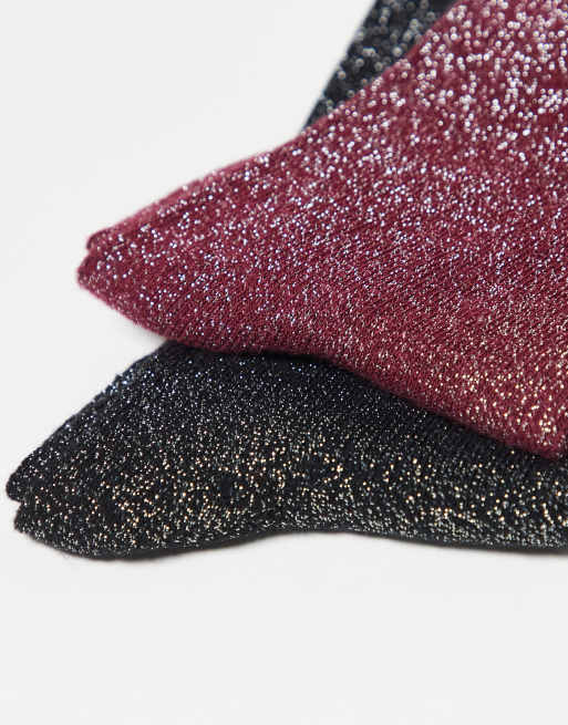JJXX - Set van 2 paar sokken met glitter in bordeauxrode mix, 3 van 3
