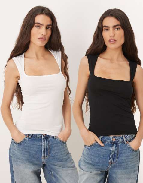 JJXX - Set van 2 tops met vierkante hals in zwart en wit - view 1