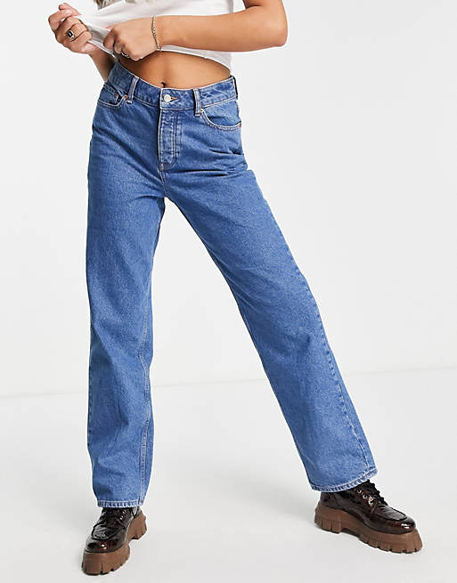 Women JJXX Seville dad jeans in mid wash blue 