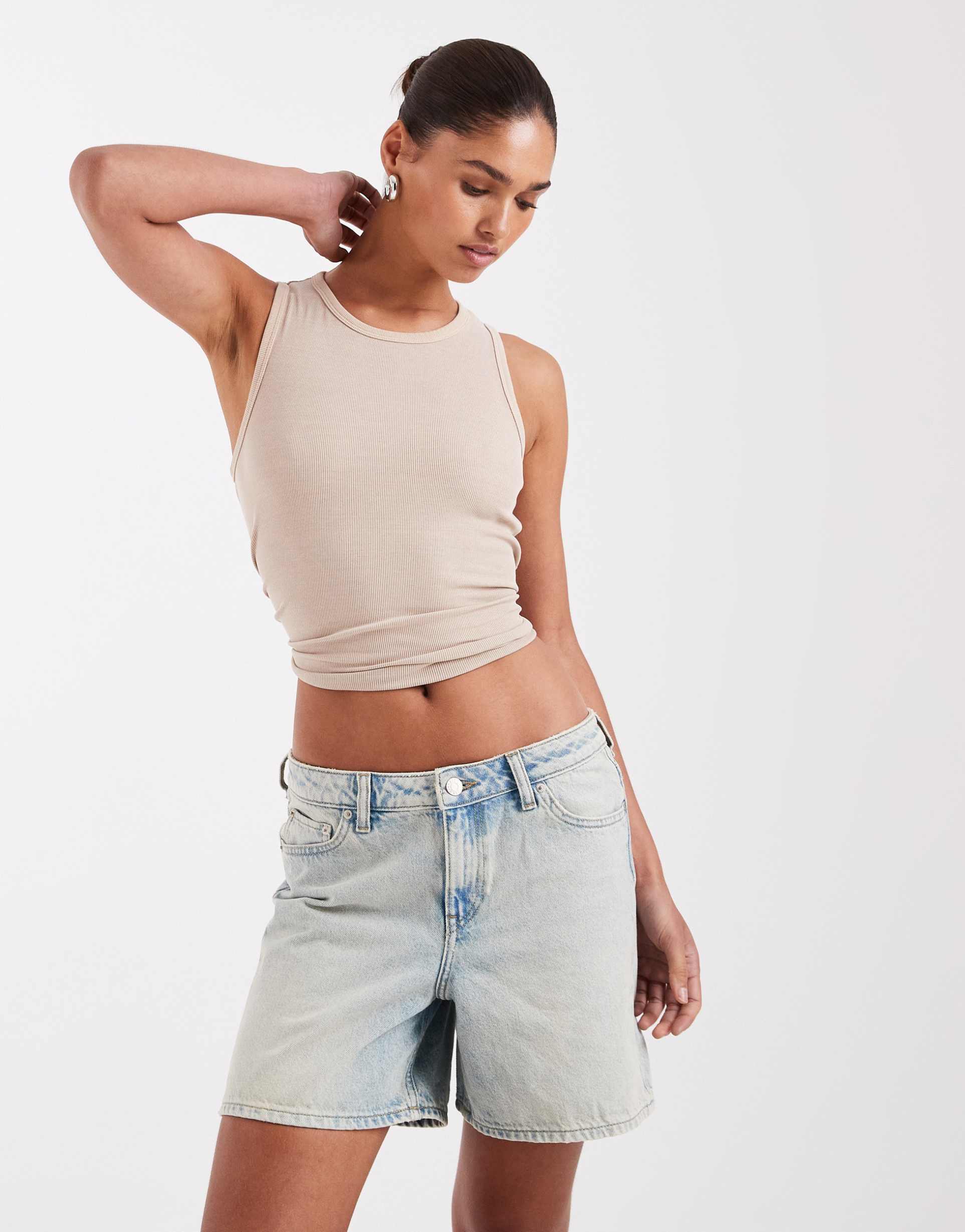 jjxx seville denim shorts in vintage mid blue