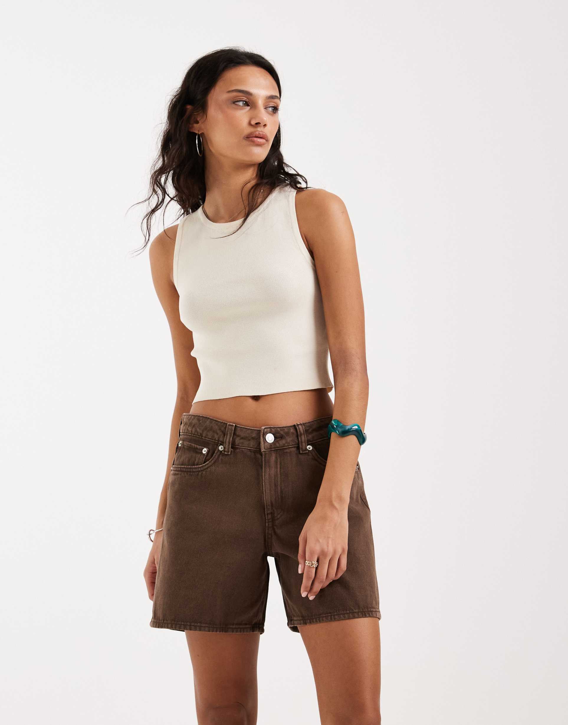 jjxx seville loose denim shorts in washed brown