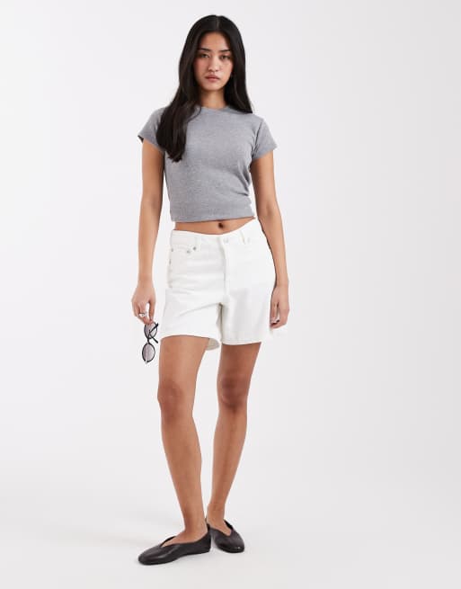 JJXX Seville loose denim shorts in white, 2 of 5