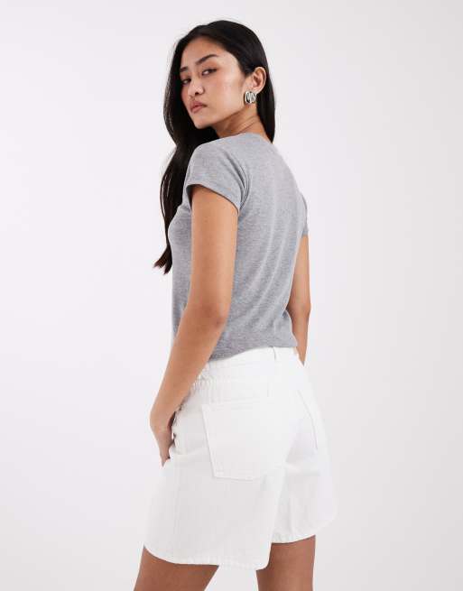 JJXX Seville loose denim shorts in white, 5 of 5