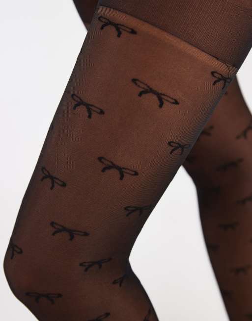 JJXX sheer bow tights in black, 2 of 3