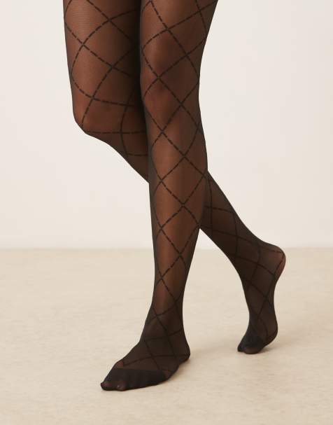 JJXX sheer tights with argyle design in black - view 1