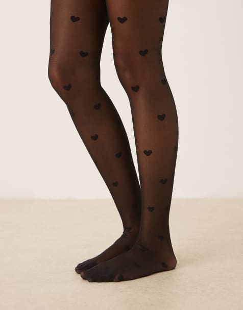 JJXX sheer tights with hearts in black - view 1