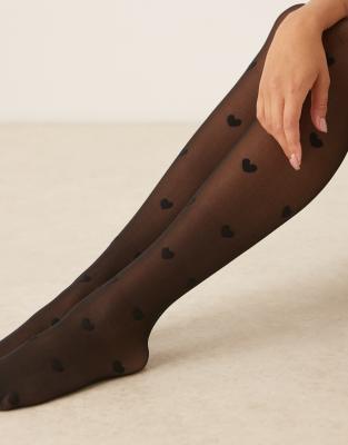 Jjxx Sheer Tights With Hearts In Black
