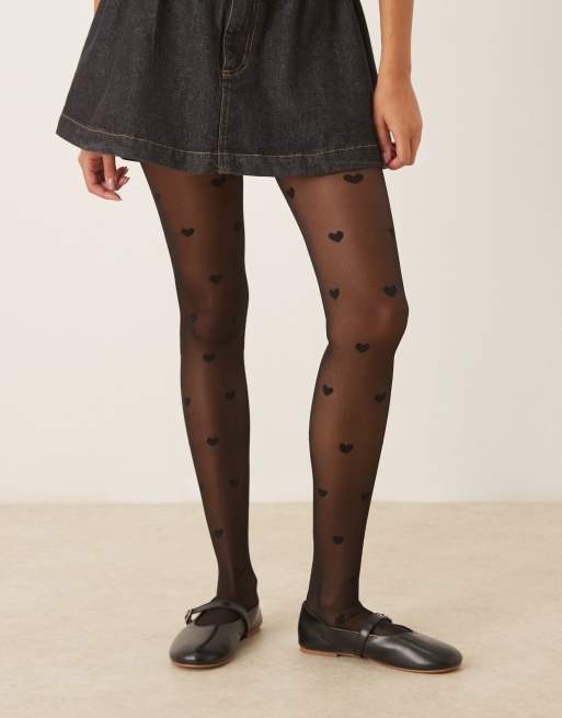 JJXX sheer tights with hearts in black