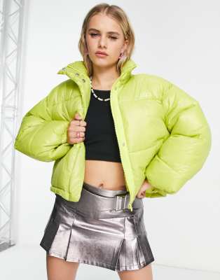 JJXX shiny high neck padded jacket in lime Green