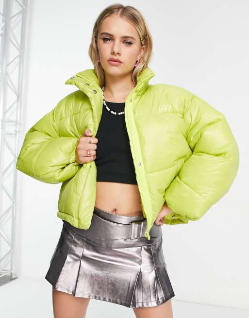 JJXX shiny high neck padded jacket in lime