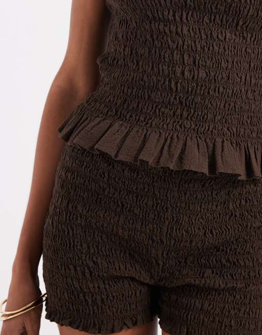 JJXX shirred micro shorts in brown, 5 of 5