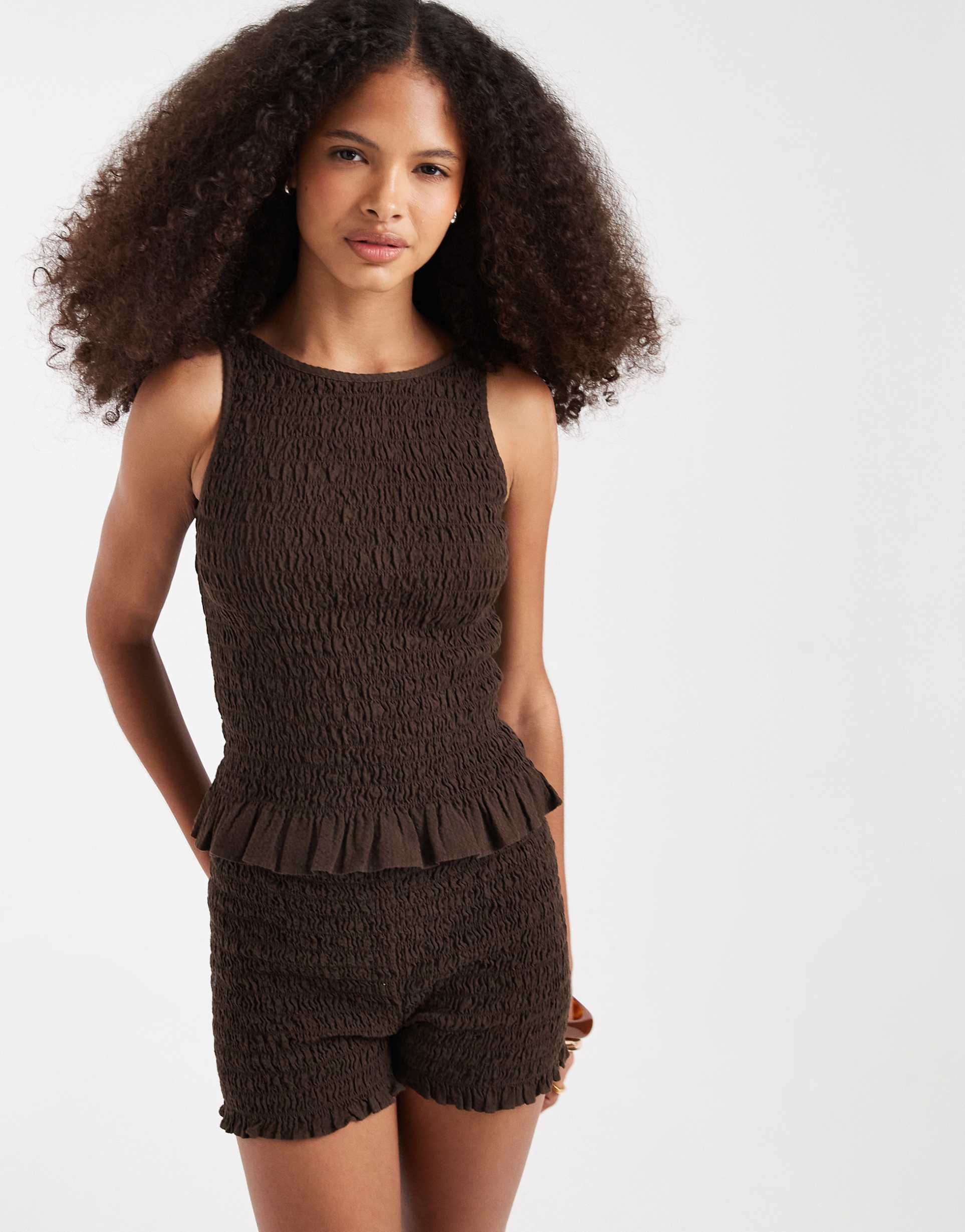 jjxx shirred sleeveless top in brown