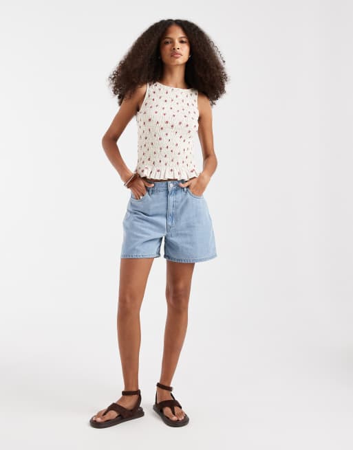 JJXX shirred sleeveless top in off white rose print, 2 of 4