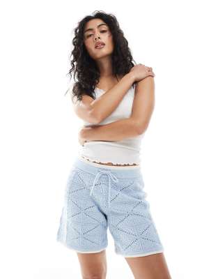 JJXX - Short d'ensemble en maille crochetée - Bleu-Blanc