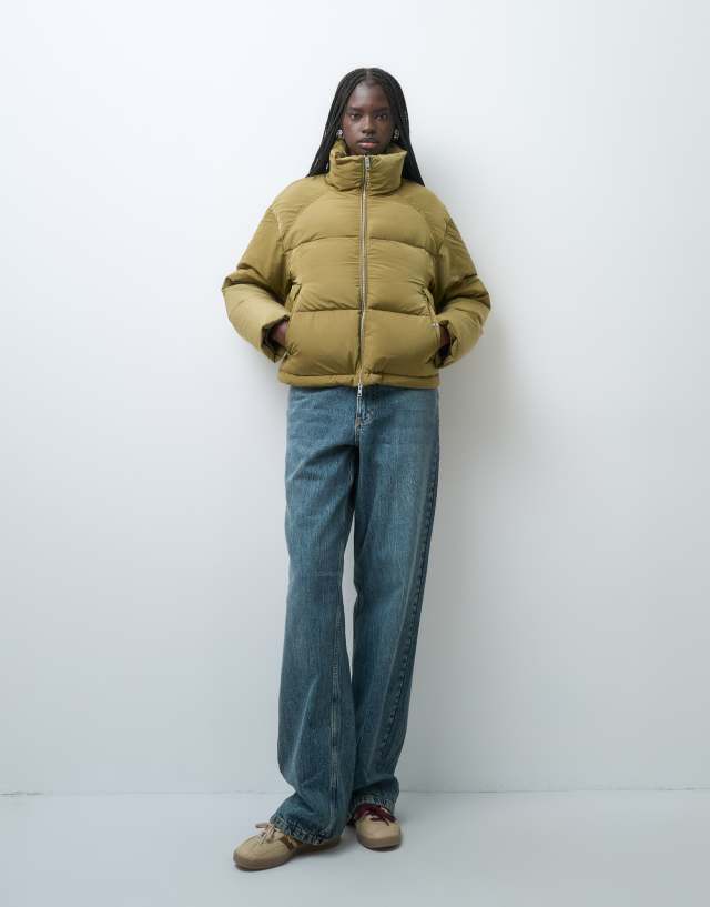 JJXX short down puffer jacket with high neck in avocado green | ASOS
