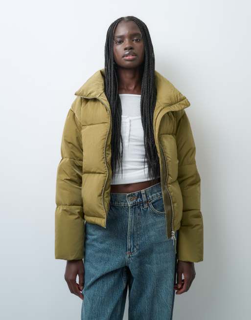 JJXX short down puffer jacket with high neck in avocado green, 2 of 4