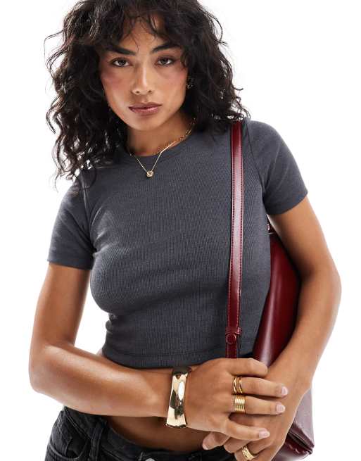 JJXX short sleeve ribbed t-shirt in gray