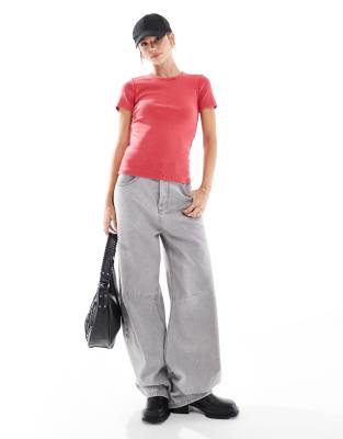 Jjxx Short Sleeve Ribbed T-shirt In Red
