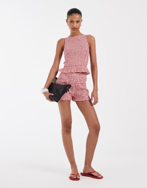 JJXX - Short van seersucker met gingham ruit in rood, deel van co-ord set - view 1