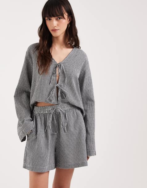 JJXX – Shorts aus Seersucker mit Vichy-Karomuster in Schwarz und Weiß, Kombiteil - view 1