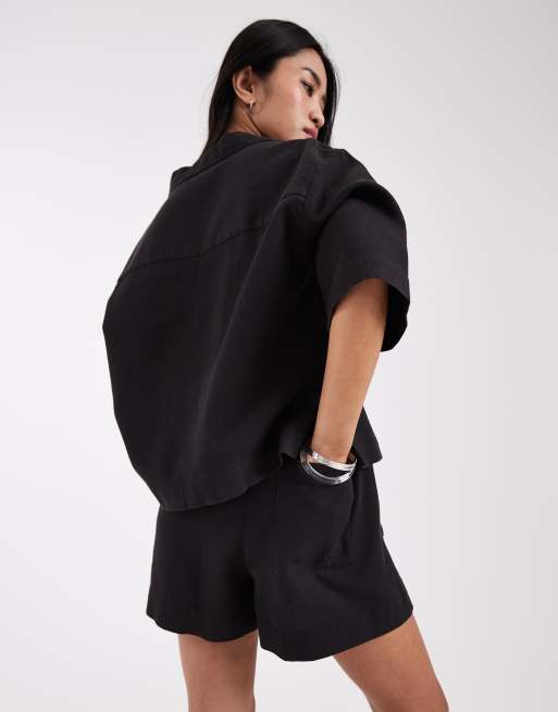 JJXX – Shorts in Schwarz mit Waffelstruktur, Kombiteil, 5 von 5