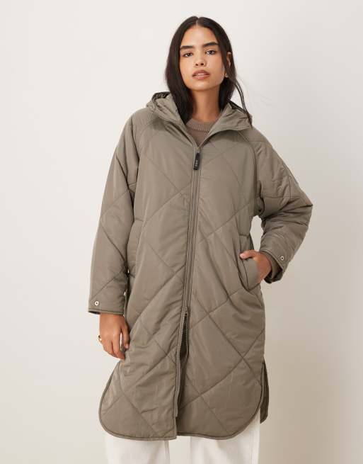 JJXX Sienna quilted hood jacket in green