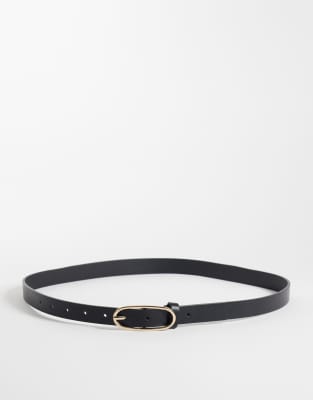 Jjxx Skinny Belt With Gold Circle Buckle In Black