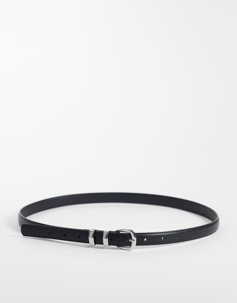 JJXX skinny leren riem met zilverkleurige gesp in zwart - view 1