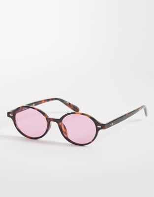 JJXX JJXX slim frame oval sunglasses in tort-Brown
