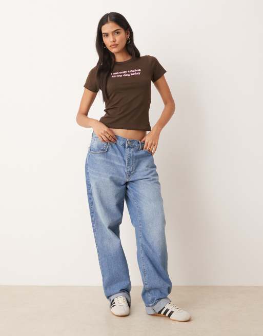 JJXX slogan T-shirt in brown and pink | ASOS