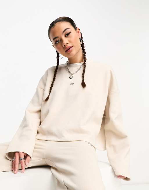 JJXX slogan wide sleeve sweatshirt co-ord in cream
