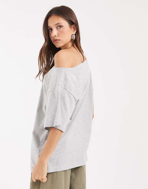 JJXX slouchy off the shoulder t-shirt in gray, 4 of 4