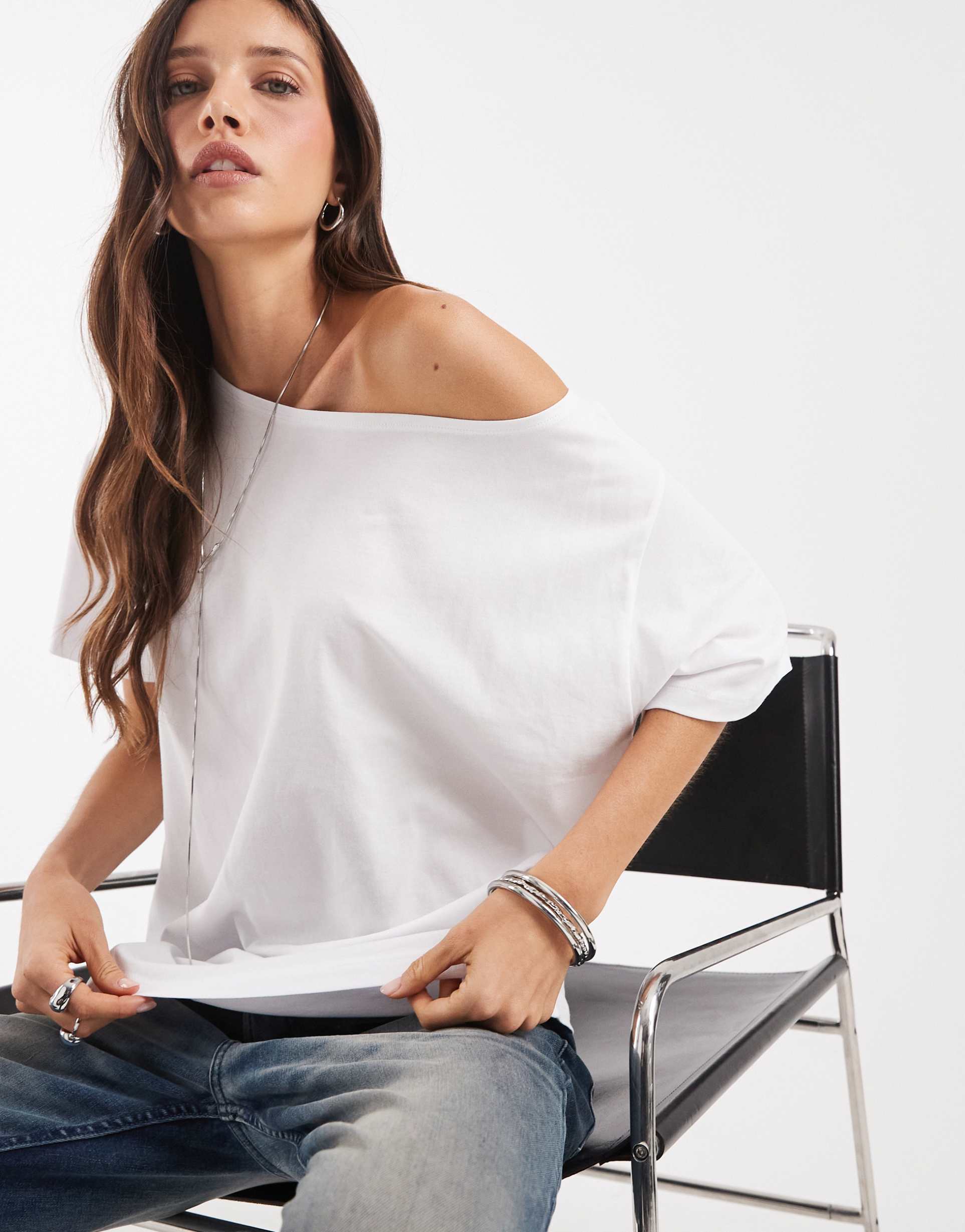 jjxx slouchy off the shoulder t-shirt in white