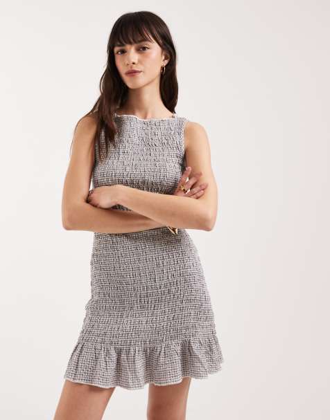 JJXX smocked mini dress in black plaid - view 1