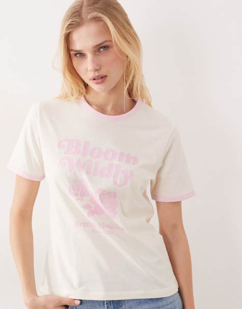 JJXX – Smörgul t-shirt med kantrand och tryck - view 1