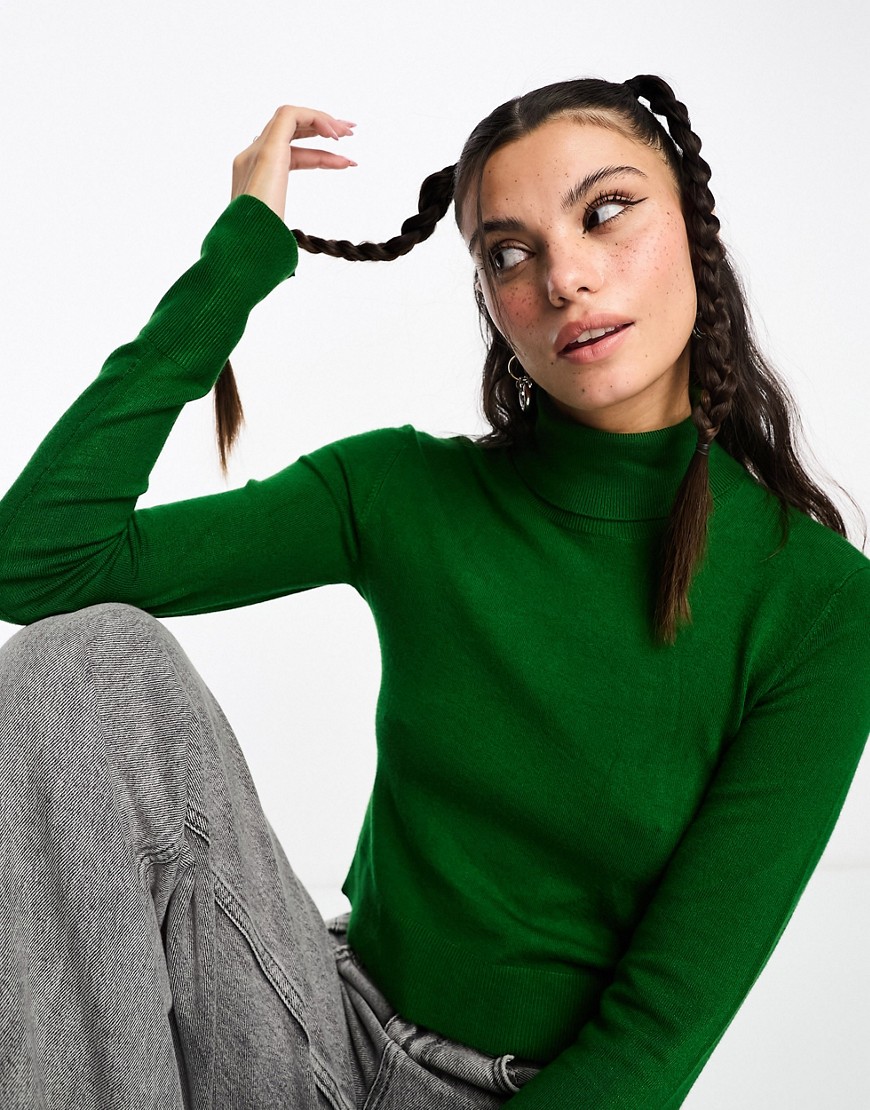 soft knit roll neck top in bright green