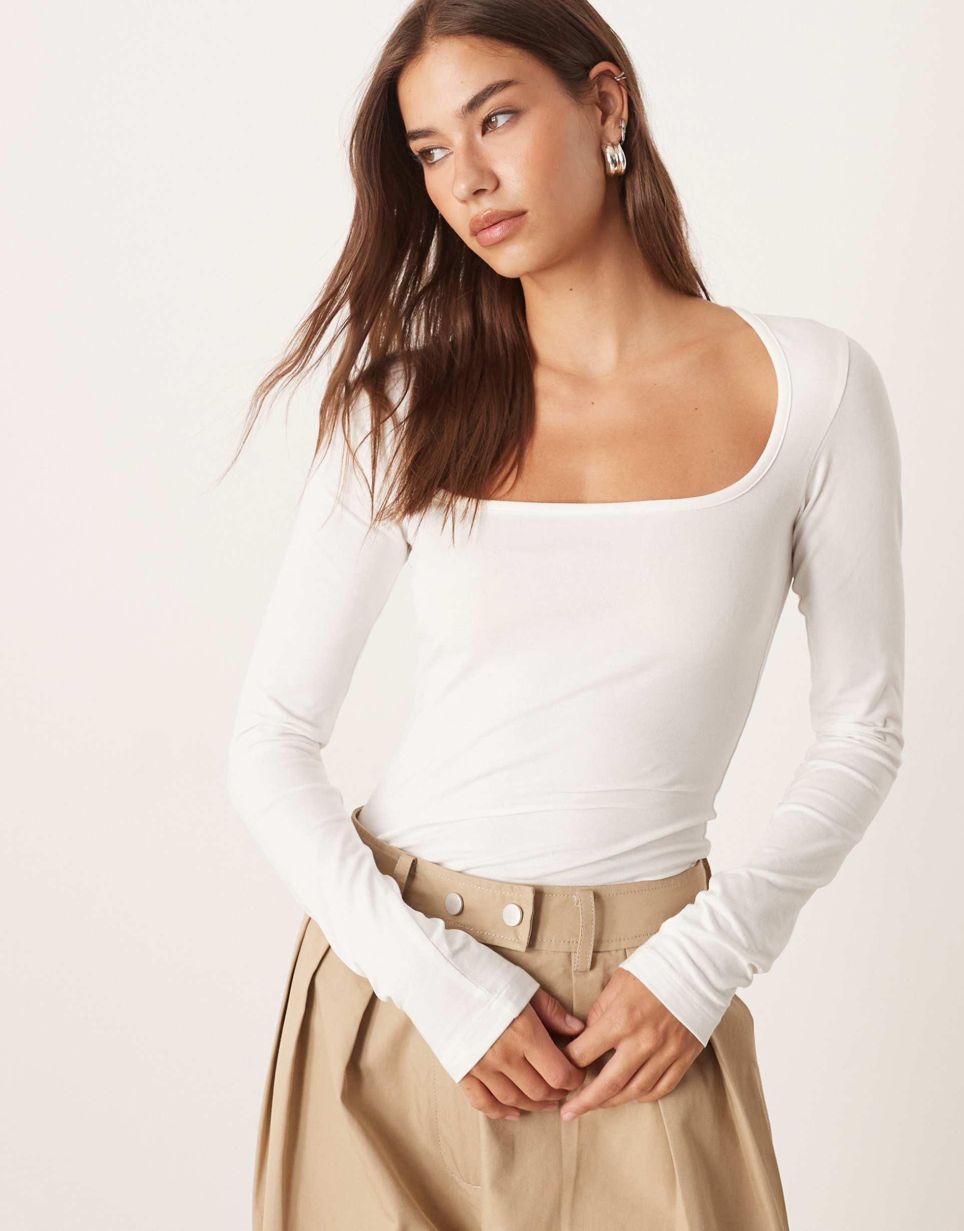 jjxx soft square neck long sleeve top in white