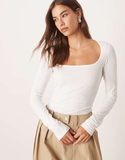 JJXX soft square neck long sleeve top in white