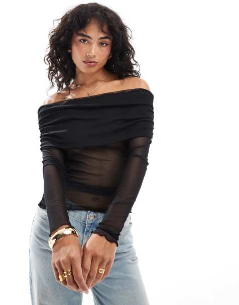 JJXX - Sort offshoulder-top i mesh - view 1