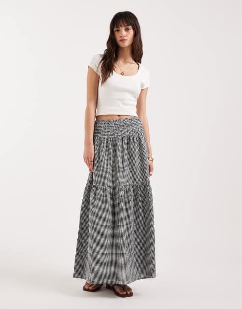 JJXX - Sort og hvid maxinederdel med gingham-tern i bæk-og-bølge-stof - view 1