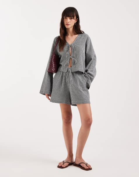 JJXX - Sort og hvidt gingham-ternet sæt i seersucker med shorts - view 1