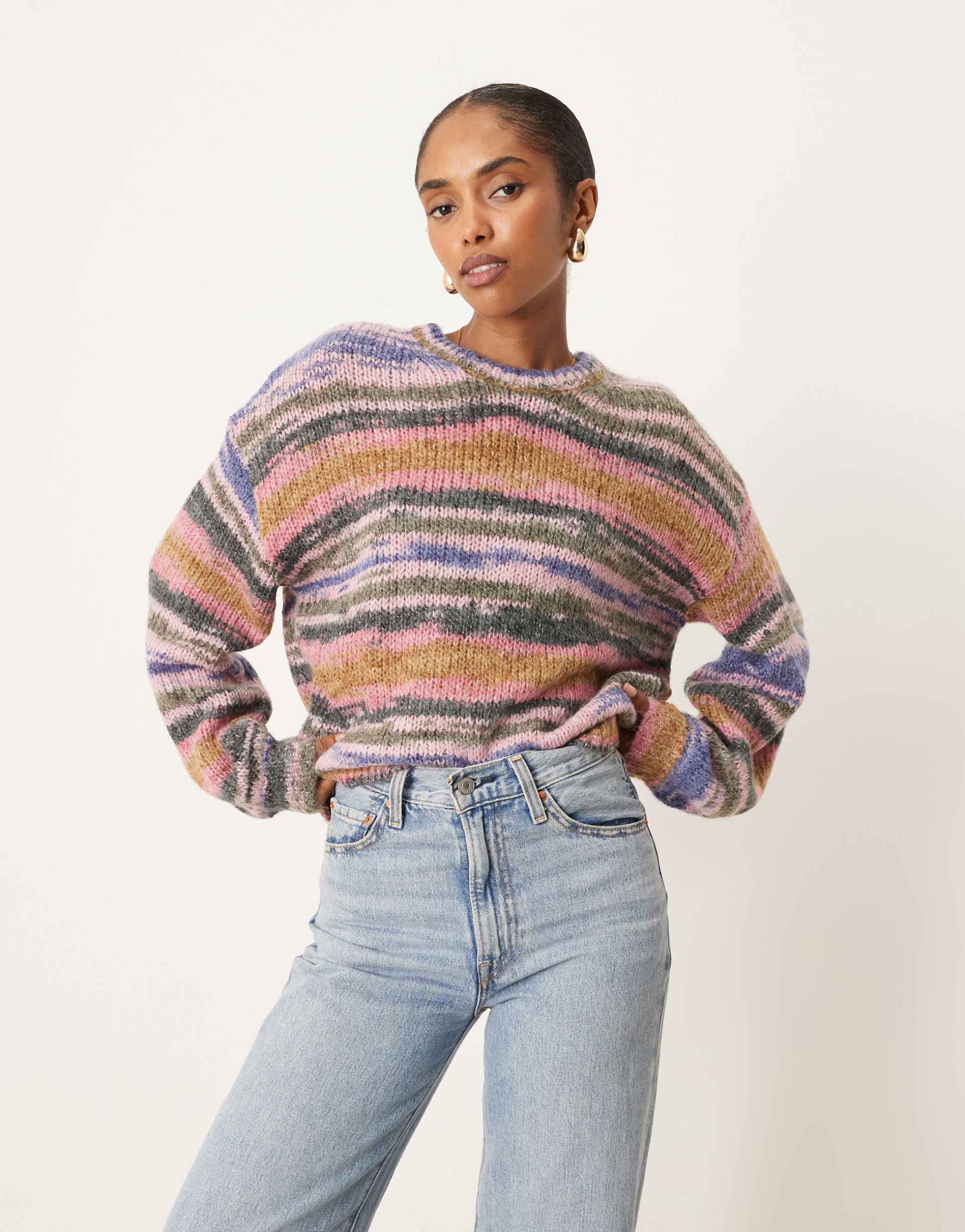 jjxx spacedye knit sweater in light pink multi