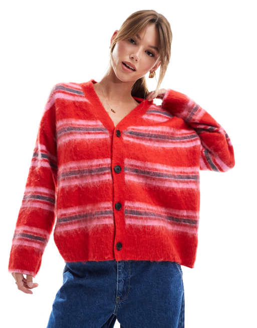 JJXX - Spicy - Pluizig vest met roze en rode strepen