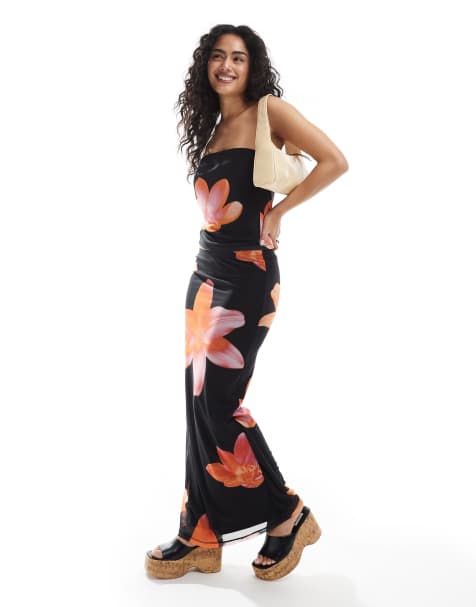 JJXX mesh maxi skirt co cord with flower print