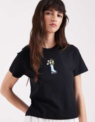 Jjxx Spring Flower Print Baby Tee In Black