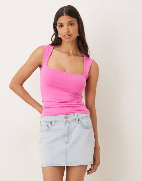 JJXX square neck jersey top in pink - view 1