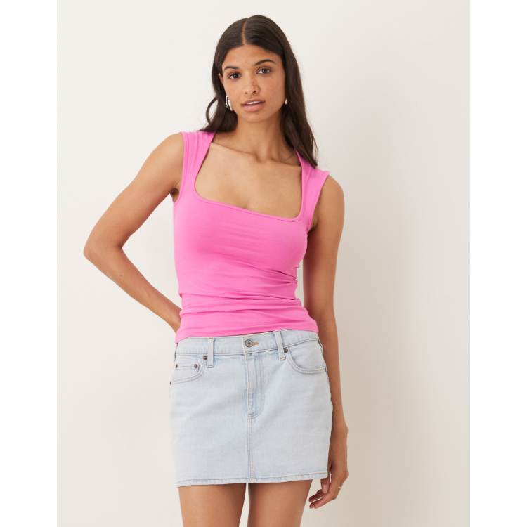 JJXX square neck jersey top in pink | ASOS