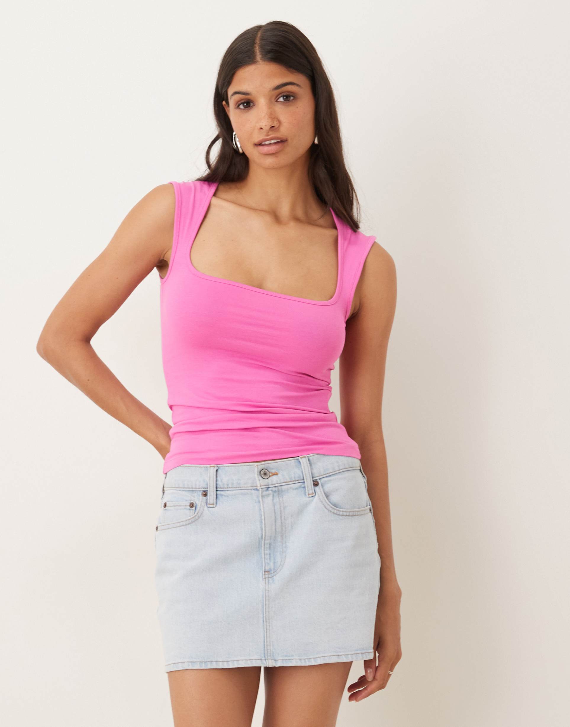 jjxx square neck jersey top in pink