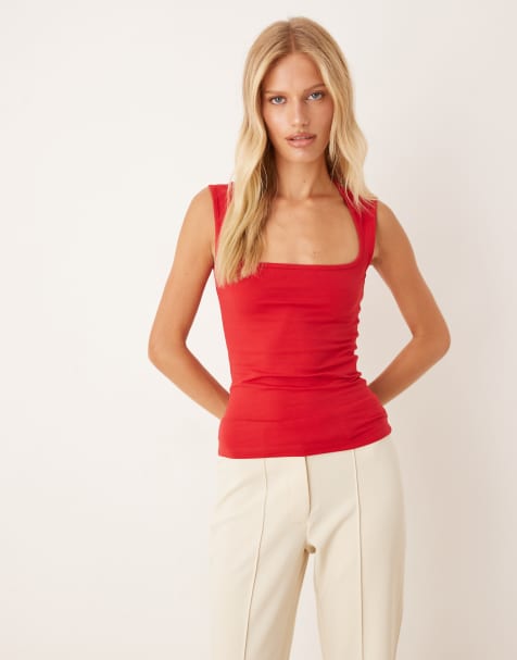 JJXX square neck jersey top in red - view 1